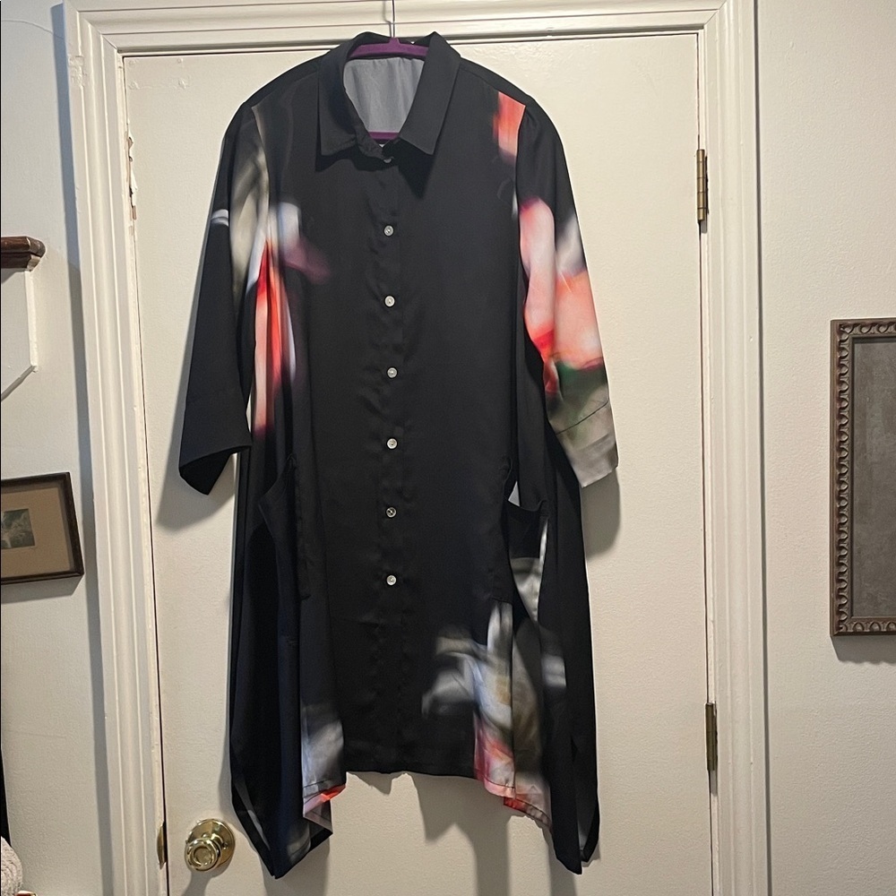 Alembika Black Splattered Button Down Abstract Colored Asymmetrical Dress